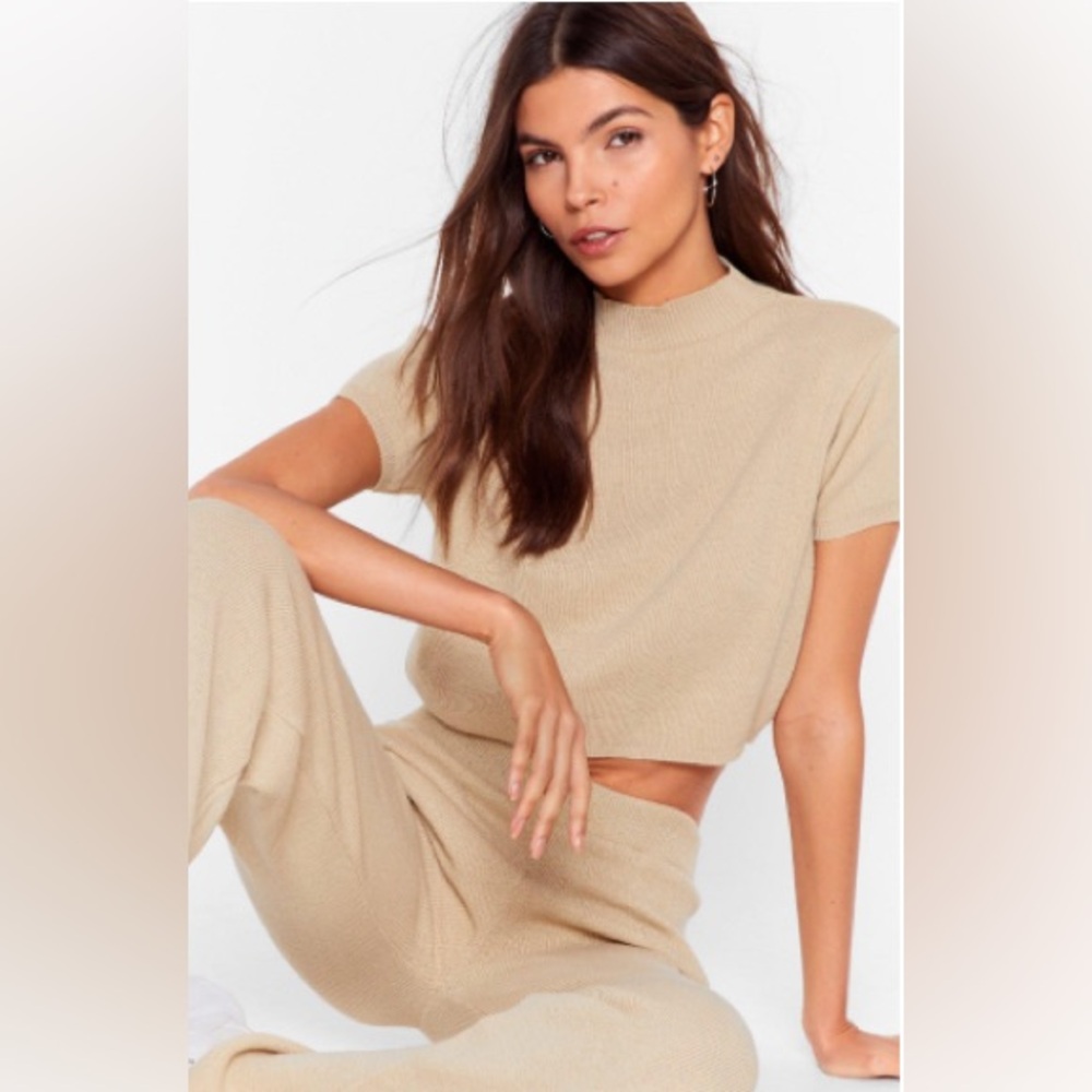 Knit Crop Top and Wide Leg Pants set